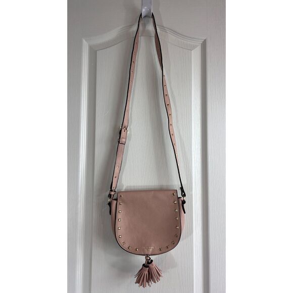 Victoria's Secret Pink Faux Leather Crossbody Saddle Bag Purse Studded Tassels - Picture 1 of 11